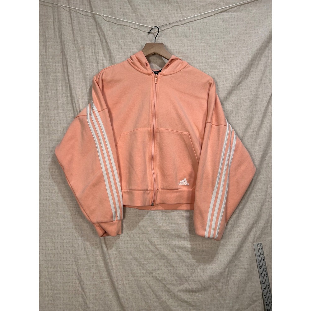 Adidas Womens Full Zip Hoodie Peach Coral  Relaxed Sweatshirt L #2150